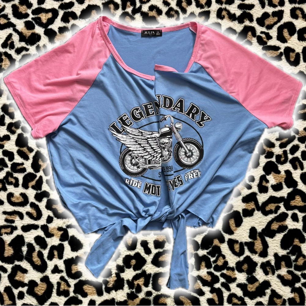 Pink and Blue Crop Top Open Front Tie